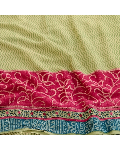 Sanskriti Vintage Sarees Green Pure Chiffon Silk Printed Sari Soft Craft Fabric, PRG-12473-Green-Printed Floral Design-Pure Chiffon Silk-6