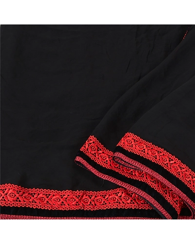 Sanskriti Vintage Sarees Black Blend Georgette Velvet Solid Sari Craft Fabric, PRG-12475-Black-Printed Floral Design-Blend Georgette-1