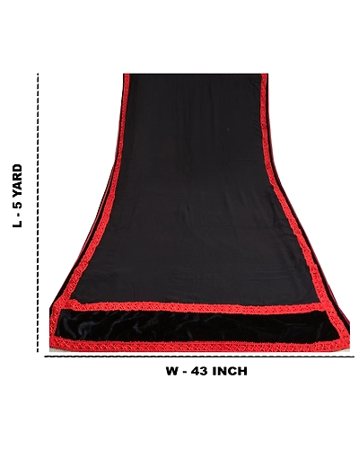 Sanskriti Vintage Sarees Black Blend Georgette Velvet Solid Sari Craft Fabric, PRG-12475-Black-Printed Floral Design-Blend Georgette-3