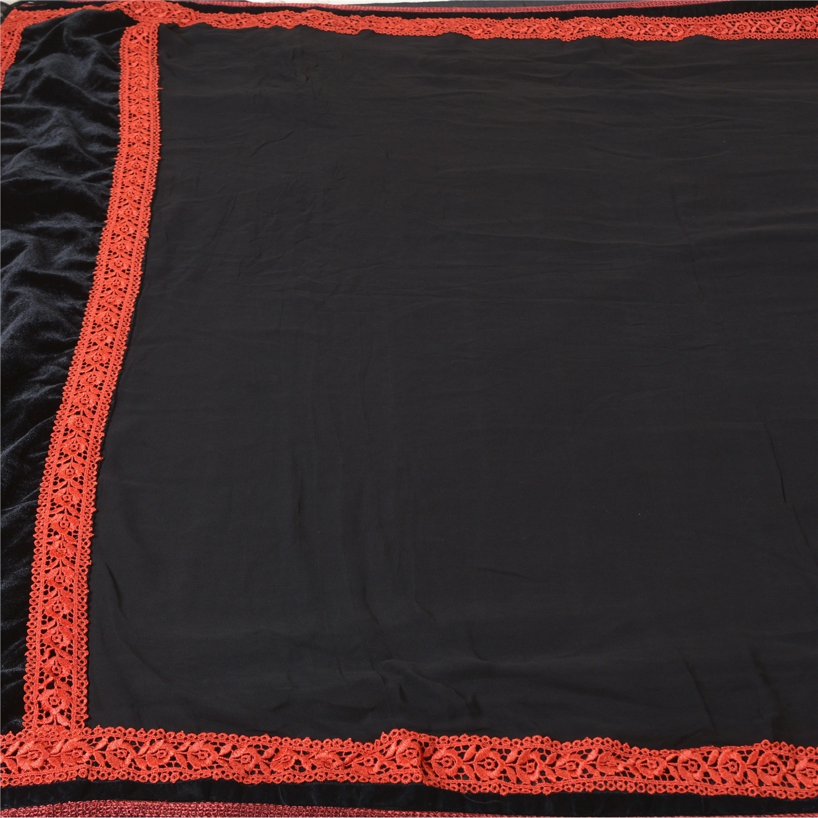 Sanskriti Vintage Sarees Black Blend Georgette Velvet Solid Sari Craft Fabric, PRG-12475-Black-Printed Floral Design-Blend Georgette-6