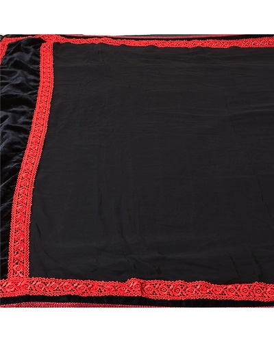 Sanskriti Vintage Sarees Black Blend Georgette Velvet Solid Sari Craft Fabric, PRG-12475-Black-Printed Floral Design-Blend Georgette-6