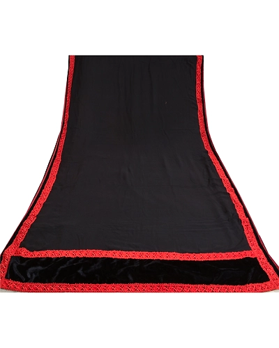 Sanskriti Vintage Sarees Black Blend Georgette Velvet Solid Sari Craft Fabric, PRG-12475-Black-Printed Floral Design-Blend Georgette-8
