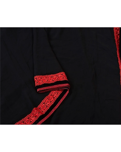 Sanskriti Vintage Sarees Black Blend Georgette Velvet Solid Sari Craft Fabric, PRG-12475-Black-Printed Floral Design-Blend Georgette-9