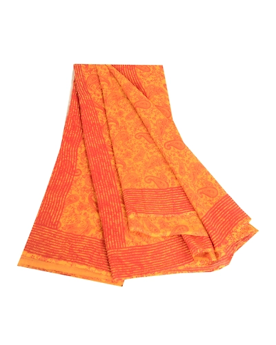 Sanskriti Vintage Sarees Yellow Pure Georgette Silk Printed Sari Craft Fabric, PRG-12476-Yellow-Printed Floral Design-Pure Georgette Silk-2