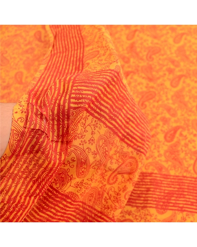 Sanskriti Vintage Sarees Yellow Pure Georgette Silk Printed Sari Craft Fabric, PRG-12476-Yellow-Printed Floral Design-Pure Georgette Silk-4