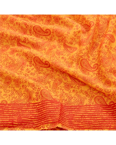 Sanskriti Vintage Sarees Yellow Pure Georgette Silk Printed Sari Craft Fabric, PRG-12476-Yellow-Printed Floral Design-Pure Georgette Silk-6