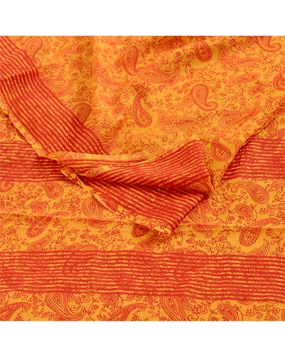 Sanskriti Vintage Sarees Yellow Pure Georgette Silk Printed Sari Craft Fabric, PRG-12476-Yellow-Printed Floral Design-Pure Georgette Silk-7