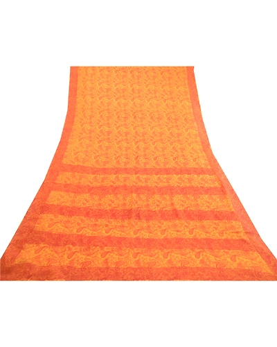 Sanskriti Vintage Sarees Yellow Pure Georgette Silk Printed Sari Craft Fabric, PRG-12476-Yellow-Printed Floral Design-Pure Georgette Silk-8