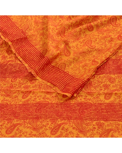 Sanskriti Vintage Sarees Yellow Pure Georgette Silk Printed Sari Craft Fabric, PRG-12476-Yellow-Printed Floral Design-Pure Georgette Silk-9