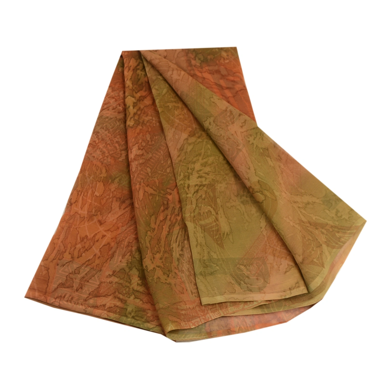 Sanskriti Vintage Sarees Brown Pure Chiffon Silk Printed Sari 5Yd Craft Fabric, PRG-12477-Brown-Printed Floral Design-Pure Chiffon Silk-2