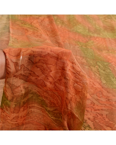 Sanskriti Vintage Sarees Brown Pure Chiffon Silk Printed Sari 5Yd Craft Fabric, PRG-12477-Brown-Printed Floral Design-Pure Chiffon Silk-4