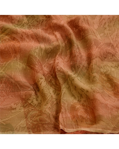 Sanskriti Vintage Sarees Brown Pure Chiffon Silk Printed Sari 5Yd Craft Fabric, PRG-12477-Brown-Printed Floral Design-Pure Chiffon Silk-6