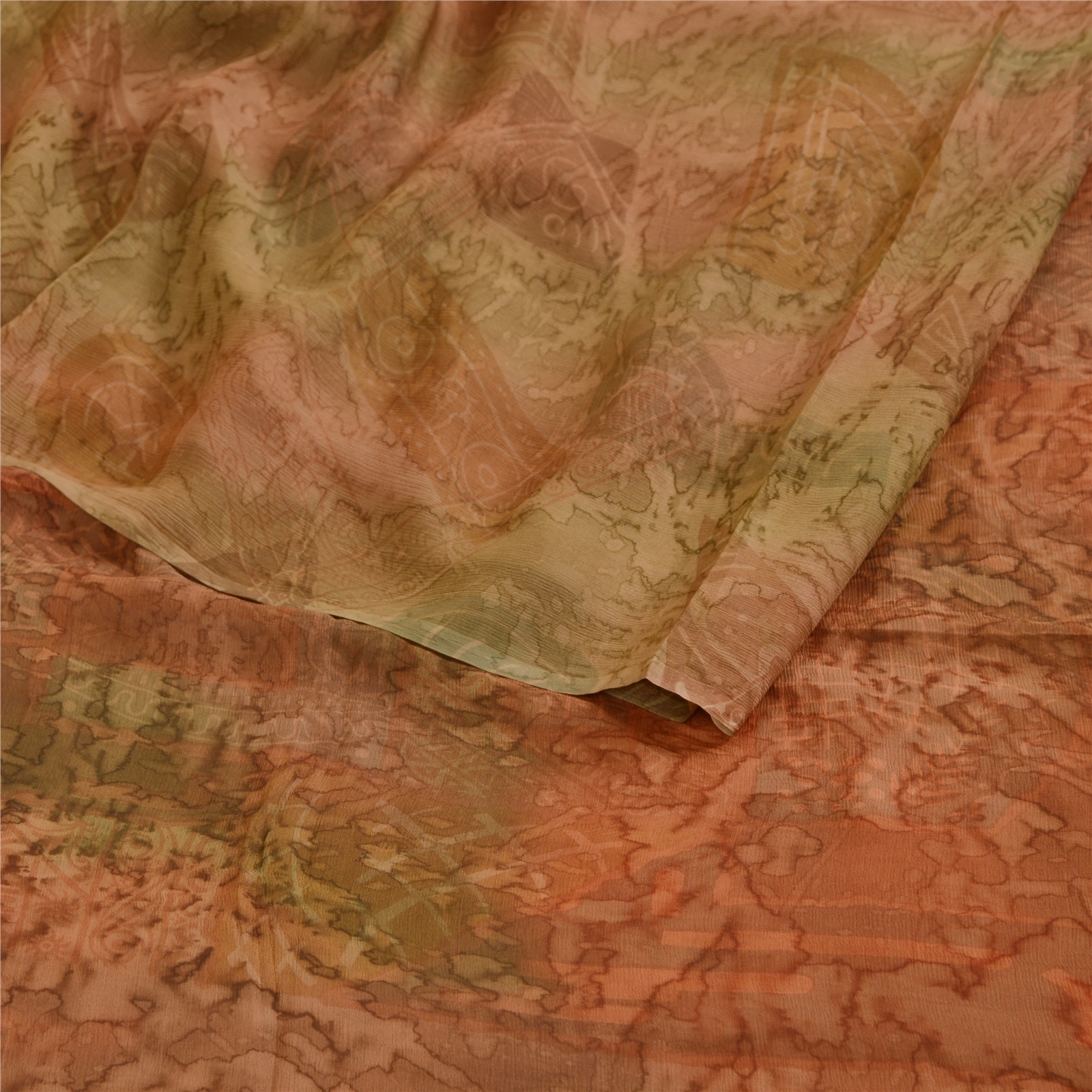 Sanskriti Vintage Sarees Brown Pure Chiffon Silk Printed Sari 5Yd Craft Fabric, PRG-12477-Brown-Printed Floral Design-Pure Chiffon Silk-9