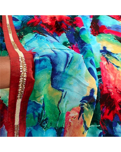 Sanskriti Vintage Sarees Blend Georgette Blue Digital Printed Sari Craft Fabric, PRG-12494-Blue-Printed Floral Design-Blend Georgette-4