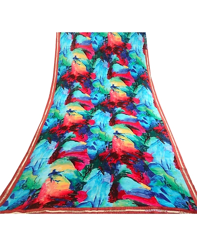 Sanskriti Vintage Sarees Blend Georgette Blue Digital Printed Sari Craft Fabric, PRG-12494-Blue-Printed Floral Design-Blend Georgette-8