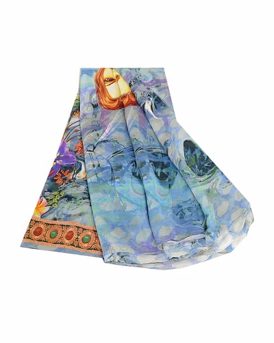 Sanskriti Vintage Blue Sarees Blend Georgette Digital Printed Sari Craft Fabric, PRG-12497-Blue-Digital Printed Floral Design-Blend Georgette-2