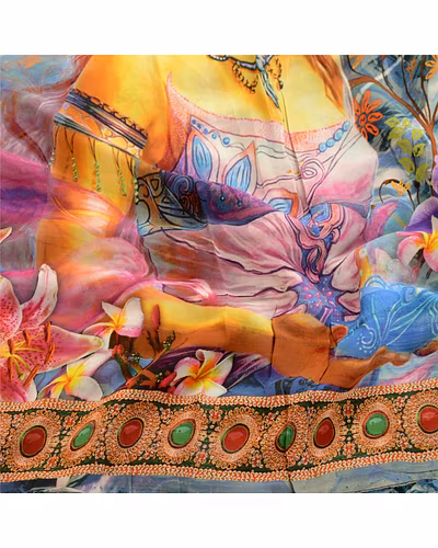 Sanskriti Vintage Blue Sarees Blend Georgette Digital Printed Sari Craft Fabric, PRG-12497-Blue-Digital Printed Floral Design-Blend Georgette-7