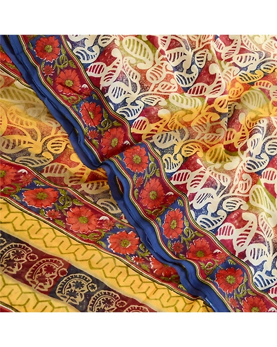 Sanskriti Vintage Sarees 100% Pure Georgette Silk Printed Sari Craft 5 Yd Fabric, PRG-12501-Multi-Printed Floral Design-Pure Georgette Silk-1