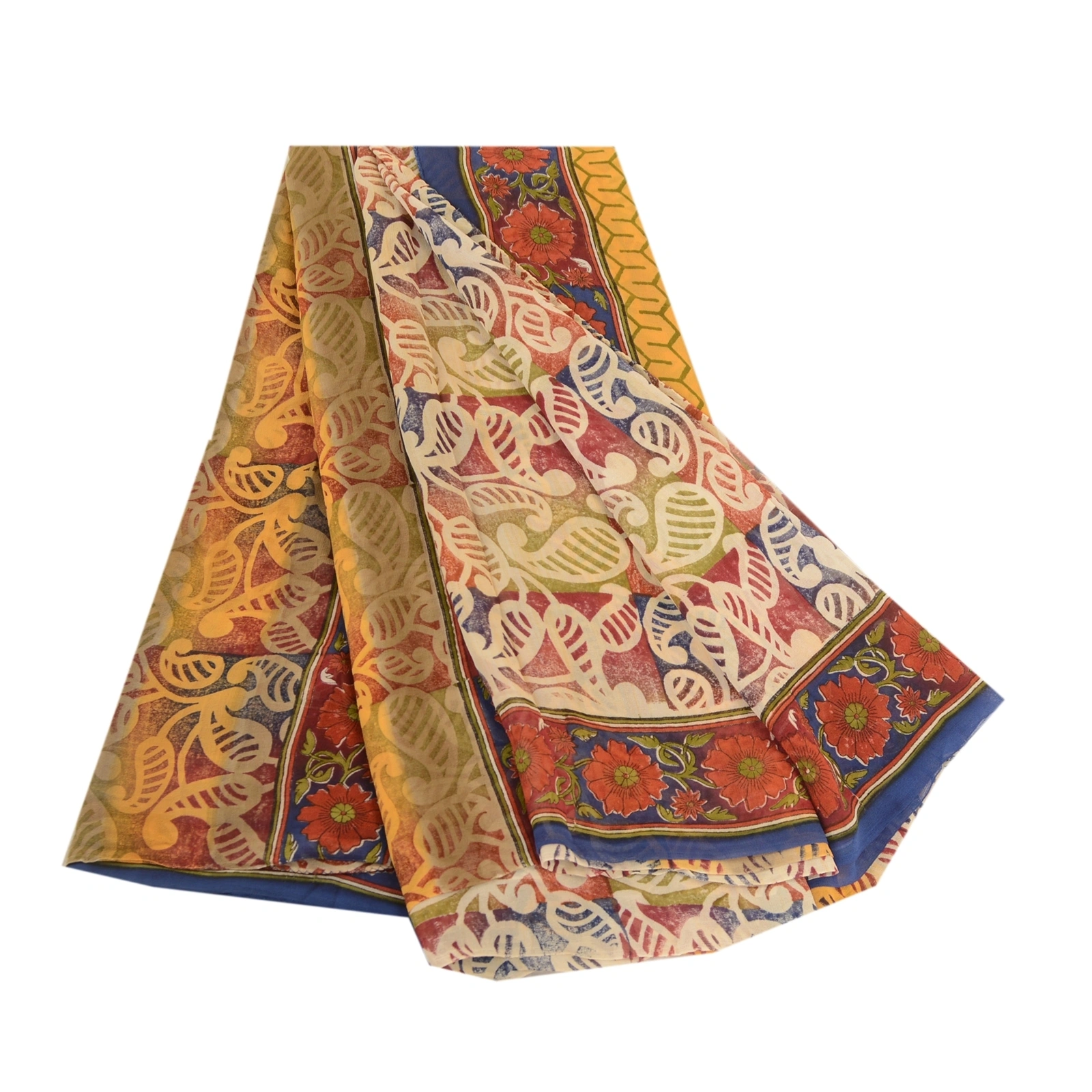 Sanskriti Vintage Sarees 100% Pure Georgette Silk Printed Sari Craft 5 Yd Fabric, PRG-12501-Multi-Printed Floral Design-Pure Georgette Silk-2