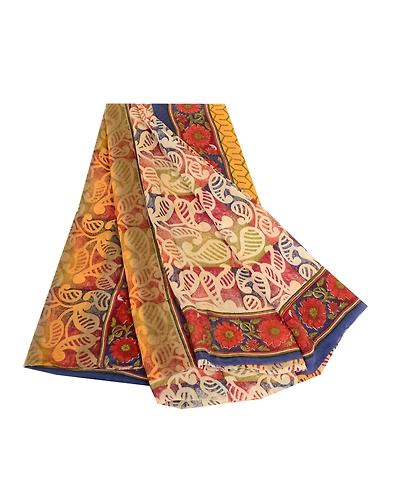 Sanskriti Vintage Sarees 100% Pure Georgette Silk Printed Sari Craft 5 Yd Fabric, PRG-12501-Multi-Printed Floral Design-Pure Georgette Silk-2