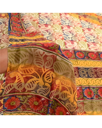 Sanskriti Vintage Sarees 100% Pure Georgette Silk Printed Sari Craft 5 Yd Fabric, PRG-12501-Multi-Printed Floral Design-Pure Georgette Silk-4