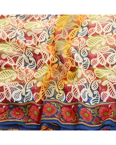 Sanskriti Vintage Sarees 100% Pure Georgette Silk Printed Sari Craft 5 Yd Fabric, PRG-12501-Multi-Printed Floral Design-Pure Georgette Silk-6