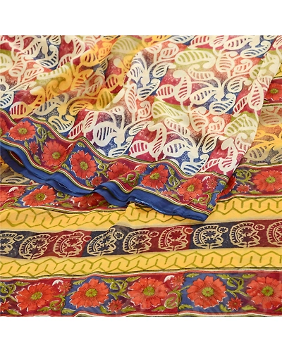 Sanskriti Vintage Sarees 100% Pure Georgette Silk Printed Sari Craft 5 Yd Fabric, PRG-12501-Multi-Printed Floral Design-Pure Georgette Silk-7