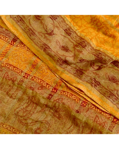 Sanskriti Vintage Mustard Sarees Pure Georgette Silk Printed Sari Craft Fabric, PRG-12503-Shade Of Mustard-Printed Floral Design-Pure Georgette Silk-1