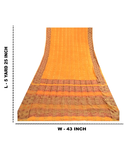 Sanskriti Vintage Mustard Sarees Pure Georgette Silk Printed Sari Craft Fabric, PRG-12503-Shade Of Mustard-Printed Floral Design-Pure Georgette Silk-3