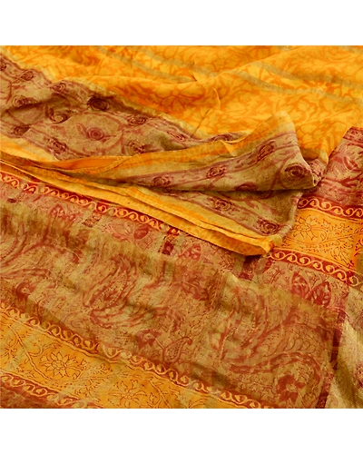 Sanskriti Vintage Mustard Sarees Pure Georgette Silk Printed Sari Craft Fabric, PRG-12503-Shade Of Mustard-Printed Floral Design-Pure Georgette Silk-9