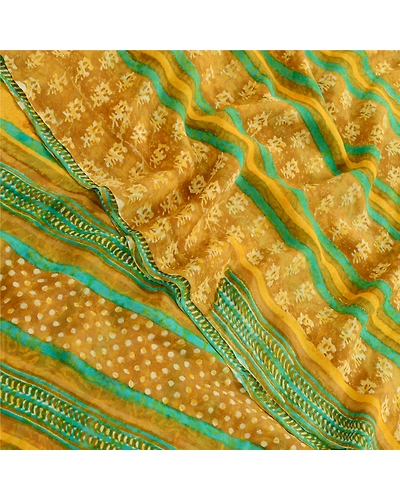 Sanskriti Vintage Mustard Sarees Pure Georgette Silk Printed Sari Craft Fabric, PRG-12506-Shade Of Mustard-Printed Floral Design-Pure Georgette Silk-1