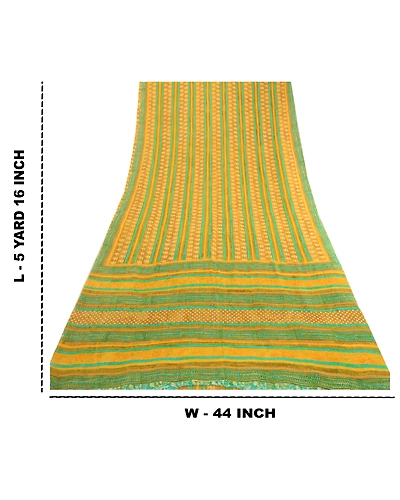 Sanskriti Vintage Mustard Sarees Pure Georgette Silk Printed Sari Craft Fabric, PRG-12506-Shade Of Mustard-Printed Floral Design-Pure Georgette Silk-3
