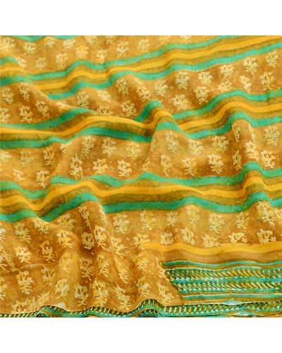 Sanskriti Vintage Mustard Sarees Pure Georgette Silk Printed Sari Craft Fabric, PRG-12506-Shade Of Mustard-Printed Floral Design-Pure Georgette Silk-6