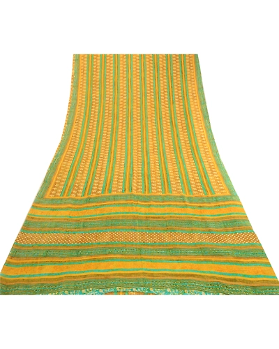 Sanskriti Vintage Mustard Sarees Pure Georgette Silk Printed Sari Craft Fabric, PRG-12506-Shade Of Mustard-Printed Floral Design-Pure Georgette Silk-8