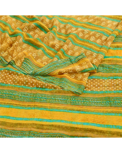 Sanskriti Vintage Mustard Sarees Pure Georgette Silk Printed Sari Craft Fabric, PRG-12506-Shade Of Mustard-Printed Floral Design-Pure Georgette Silk-9