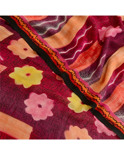 Sanskriti Vintage Purple Sarees Pure Georgette Silk Printed Sari Craft Fabric, PRG-12507-Shade Of Purple-Printed Floral Design-Pure Georgette Silk-1