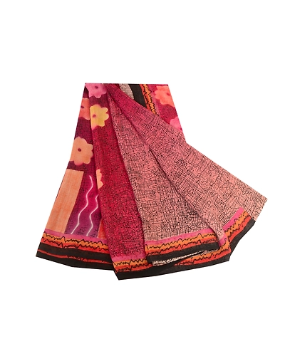 Sanskriti Vintage Purple Sarees Pure Georgette Silk Printed Sari Craft Fabric, PRG-12507-Shade Of Purple-Printed Floral Design-Pure Georgette Silk-2