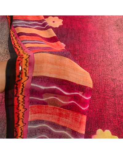 Sanskriti Vintage Purple Sarees Pure Georgette Silk Printed Sari Craft Fabric, PRG-12507-Shade Of Purple-Printed Floral Design-Pure Georgette Silk-4