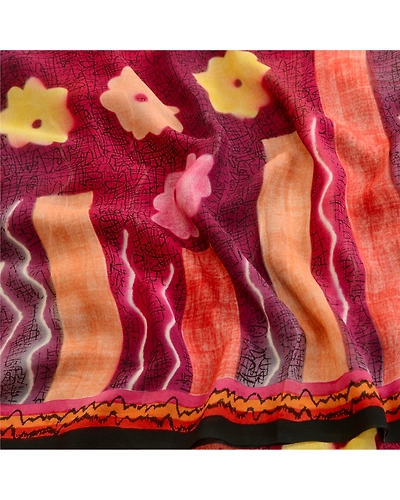Sanskriti Vintage Purple Sarees Pure Georgette Silk Printed Sari Craft Fabric, PRG-12507-Shade Of Purple-Printed Floral Design-Pure Georgette Silk-6