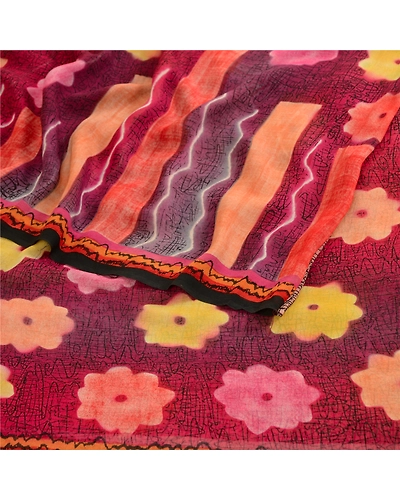 Sanskriti Vintage Purple Sarees Pure Georgette Silk Printed Sari Craft Fabric, PRG-12507-Shade Of Purple-Printed Floral Design-Pure Georgette Silk-7