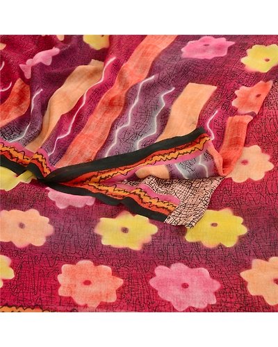 Sanskriti Vintage Purple Sarees Pure Georgette Silk Printed Sari Craft Fabric, PRG-12507-Shade Of Purple-Printed Floral Design-Pure Georgette Silk-9