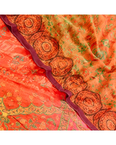 Sanskriti Vintage Sarees Red 100% Pure Georgette Silk Printed Sari Craft Fabric, PRG-12517-Shade Of Red &amp; Pink-Printed Floral Design-Pure Georgette Silk-1
