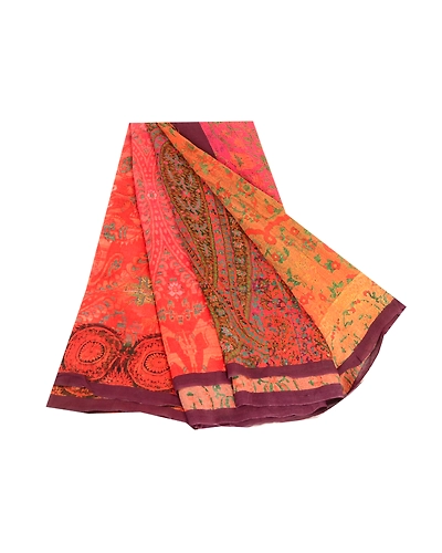 Sanskriti Vintage Sarees Red 100% Pure Georgette Silk Printed Sari Craft Fabric, PRG-12517-Shade Of Red &amp; Pink-Printed Floral Design-Pure Georgette Silk-2
