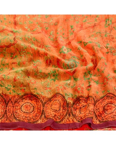 Sanskriti Vintage Sarees Red 100% Pure Georgette Silk Printed Sari Craft Fabric, PRG-12517-Shade Of Red &amp; Pink-Printed Floral Design-Pure Georgette Silk-6