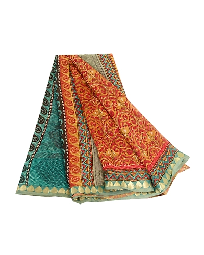 Sanskriti Vintage Dark Red Sarees Pure Georgette Silk Printed Sari Craft Fabric, PRG-12519-Dark Red &amp; Blue-Printed Floral Design-Pure Georgette Silk-2
