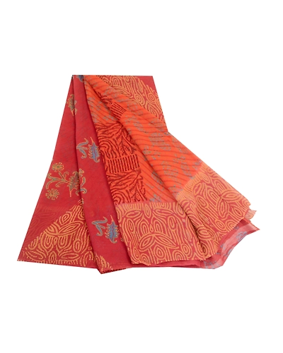 Sanskriti Vintage Orange Sarees Pure Georgette Silk Printed Sari Craft Fabric, PRG-12522-Brick Red &amp; Orange-Printed Floral Design-Pure Georgette Silk-2