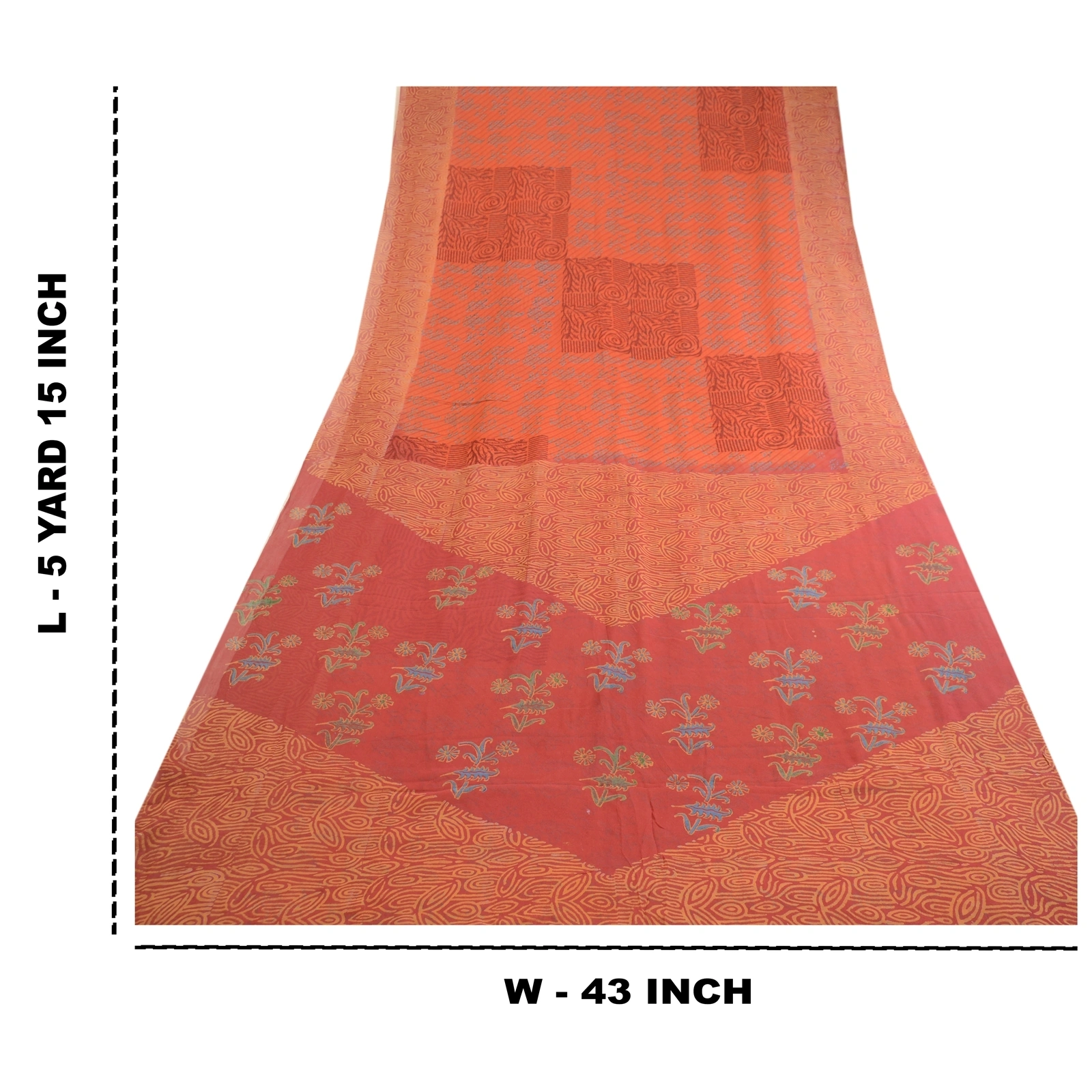 Sanskriti Vintage Orange Sarees Pure Georgette Silk Printed Sari Craft Fabric, PRG-12522-Brick Red &amp; Orange-Printed Floral Design-Pure Georgette Silk-3