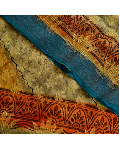 Sanskriti Vintage Sarees Multi Print Woven Pure Georgette Silk Sari Craft Fabric, PRG-12528-Multi-Printed Floral Design-Pure Georgette Silk-1