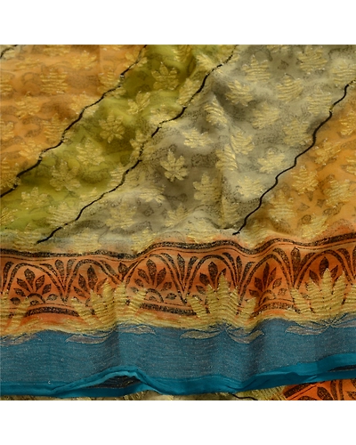 Sanskriti Vintage Sarees Multi Print Woven Pure Georgette Silk Sari Craft Fabric, PRG-12528-Multi-Printed Floral Design-Pure Georgette Silk-6