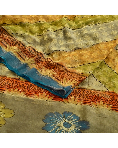 Sanskriti Vintage Sarees Multi Print Woven Pure Georgette Silk Sari Craft Fabric, PRG-12528-Multi-Printed Floral Design-Pure Georgette Silk-7